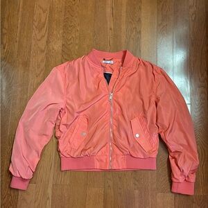 Dex Vibrant Coral Cropped Jacket. Women’s size small. Cute ruched detailing